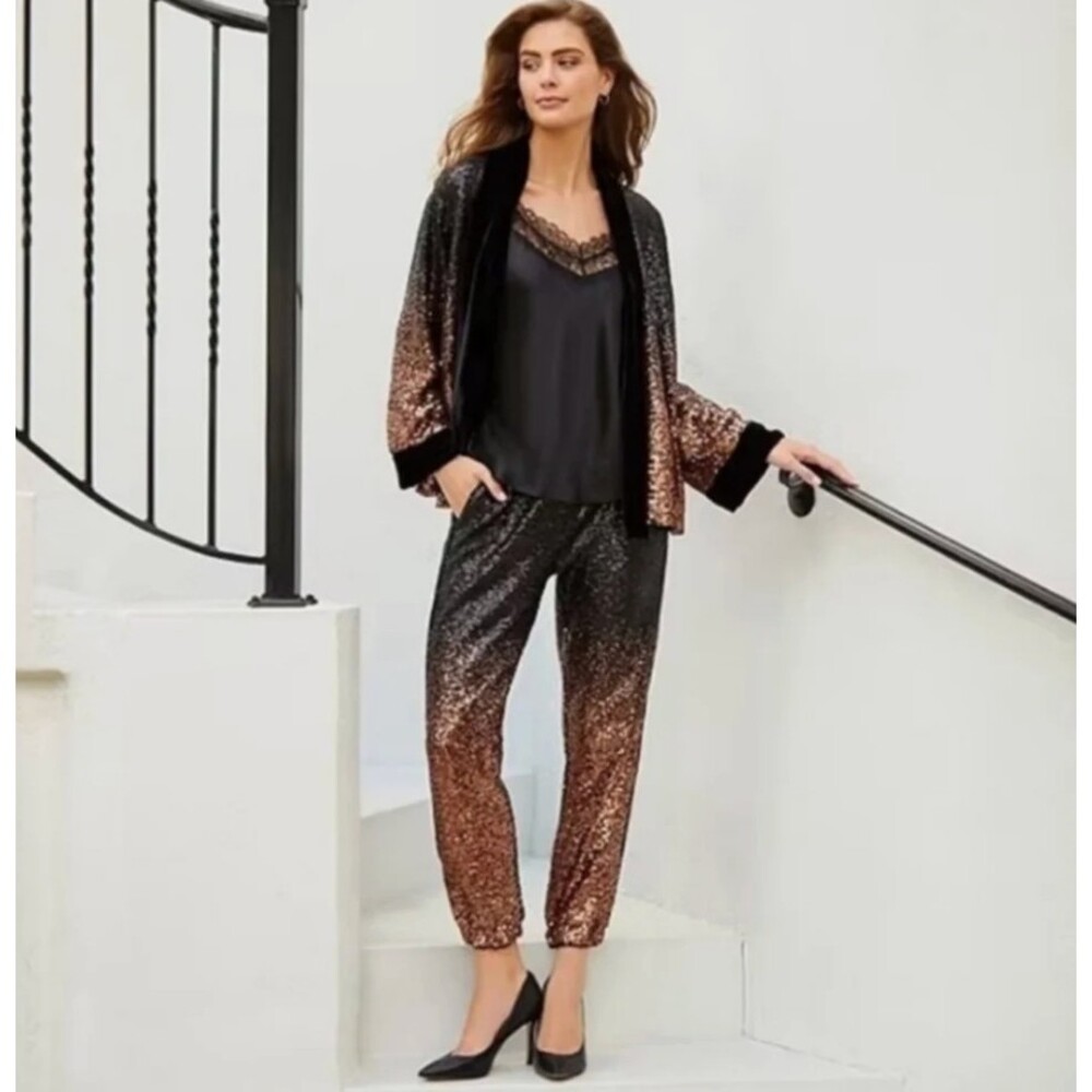 Johnny Was Jett Sequin Ombre Joggers Black Bronze Size Medium